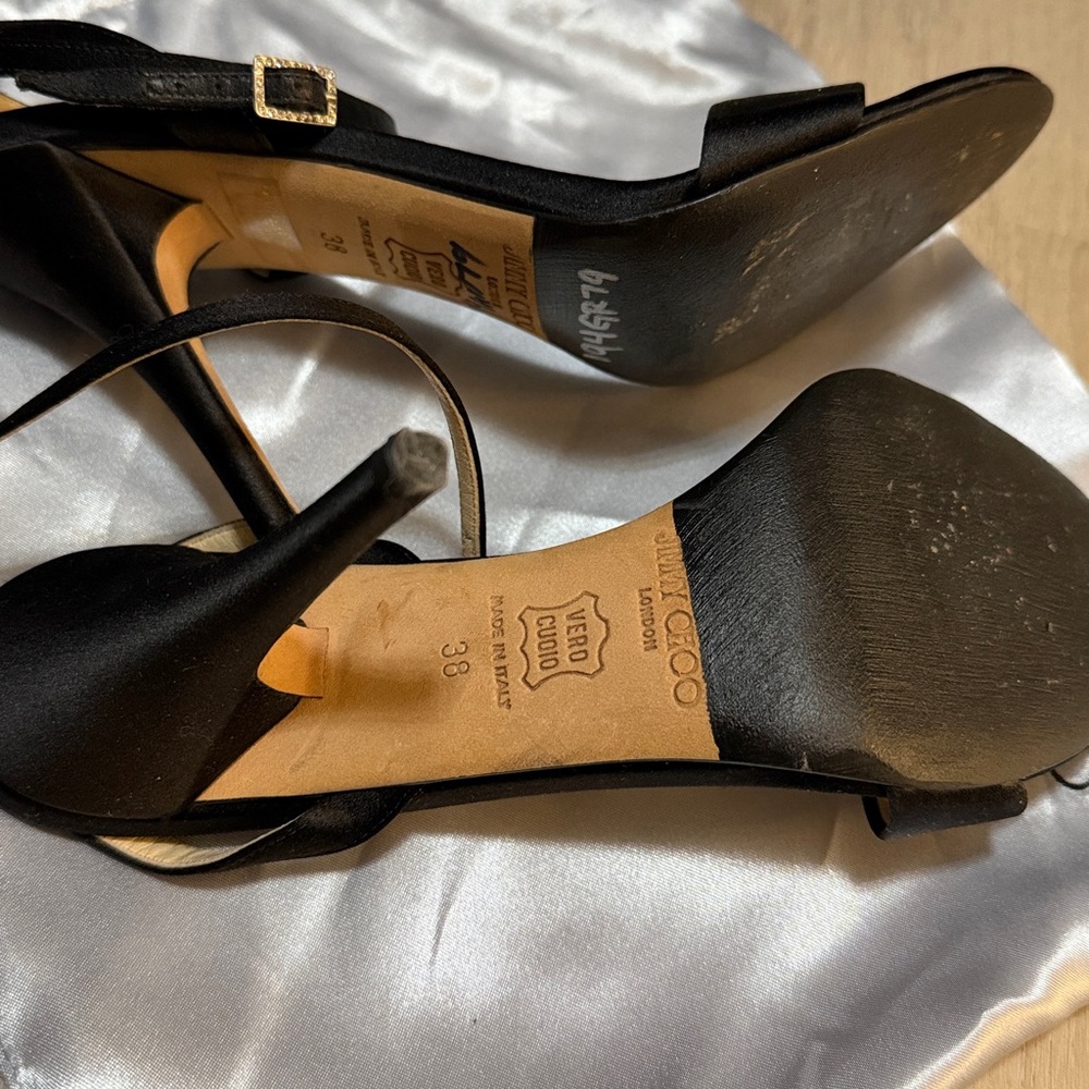 Jimmy Choo Black Satin Ankle-Strap Heels Fits 7 Or 7.5 Exact - Picture 7 of 7